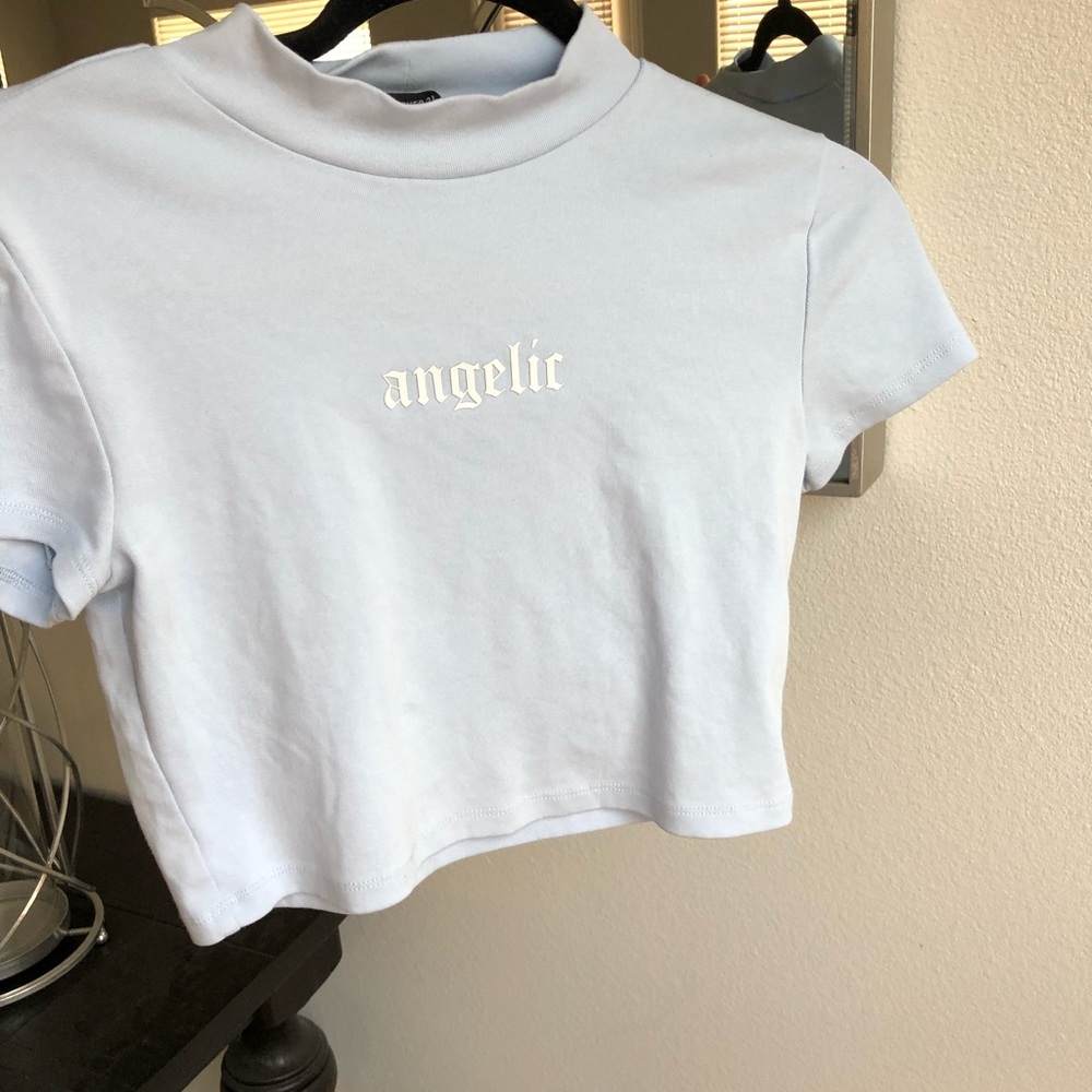 soft baby blue angelic forever 21 baby tee🦋💕💕
